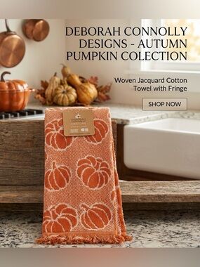 Deborah Connolly Fall Harvest Pumpkin Woven Cotton Kitchen Towel set of 3